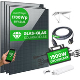 Set 63 - Balkonkraftwerk bifazial - 4x Solarmodule - 1500W + 5m Betteri Kabel + 2x Flachdach-Halterung