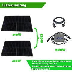 Set 41 - Balkonkraftwerk fullblack - 800W Deye + 5m Betteri Kabel + Solarmodul-Halterung