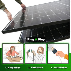 Set 49 - Balkonkraftwerk - 4x Solarmodule - 1500W Wechselrichter + 10m Betteri Kabel