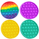 POP IT - Mix Set - Quadrat Regenbogen Orange Gelb + Rund Regenbogen Orange Lila