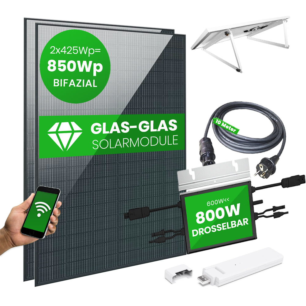 Set 60 - Balkonkraftwerk bifazial - 800W + 10m Betteri Kabel + Flachdach-Halterung