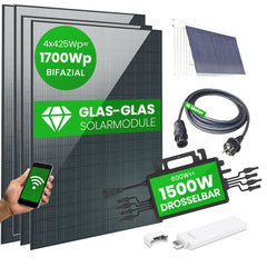 Set 65 - Balkonkraftwerk bifazial - 4x Solarmodule - 1500W + 10m Betteri Kabel + Solarmodul-Halterung