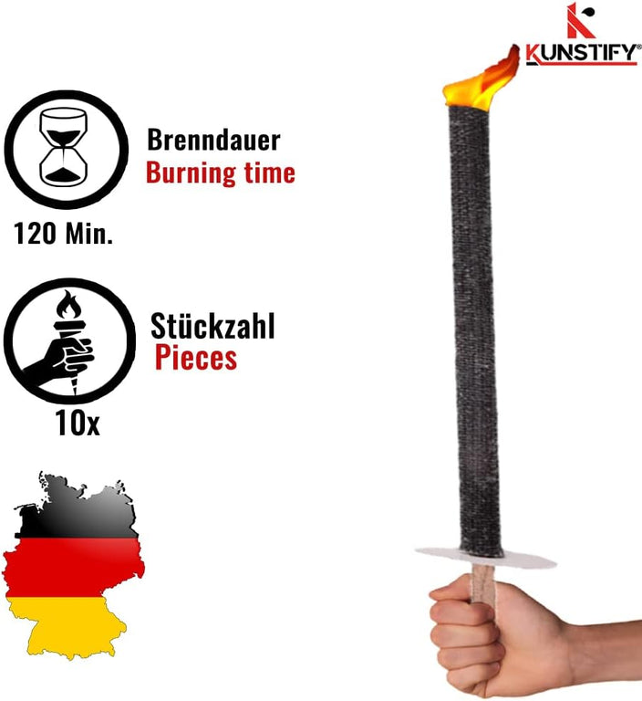 Wachsfackeln mit 120min Brenndauer| 5-100 Stück| Fackeln für Wanderung Kunstify