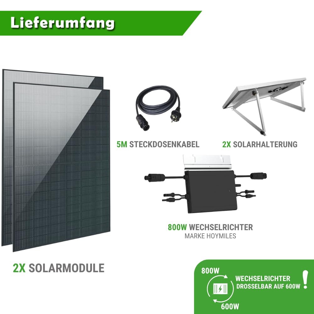 Set 51 - Balkonkraftwerk - 800W Wechselrichter + 5m Betteri Kabel + Flachdach-Halterung
