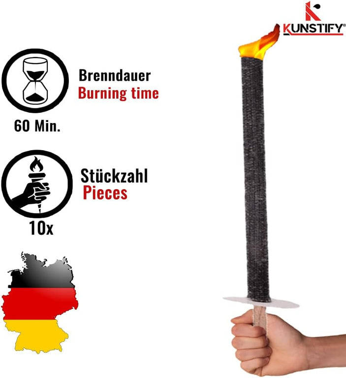 Wachsfackeln mit 60min Brenndauer| 5-100 Stück| Fackeln für Wanderung | Kunstify