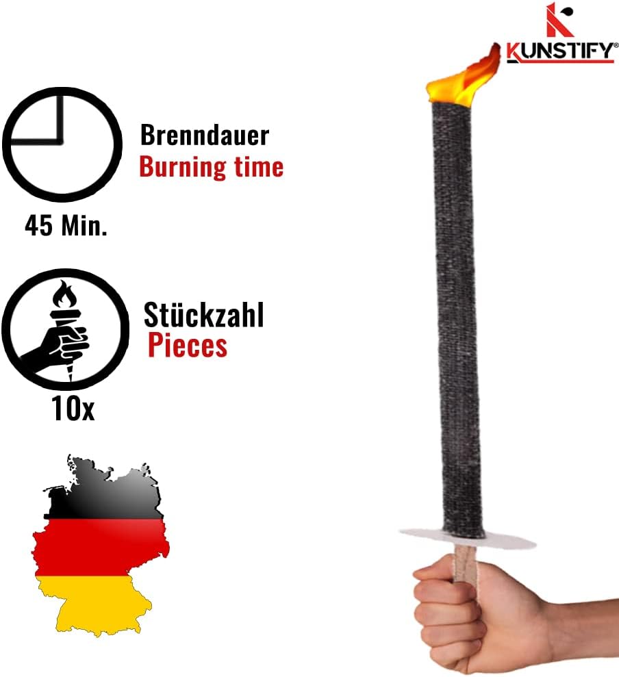 Wachsfackeln mit 45min Brenndauer 5-100 Stück | Fackeln für Wanderung