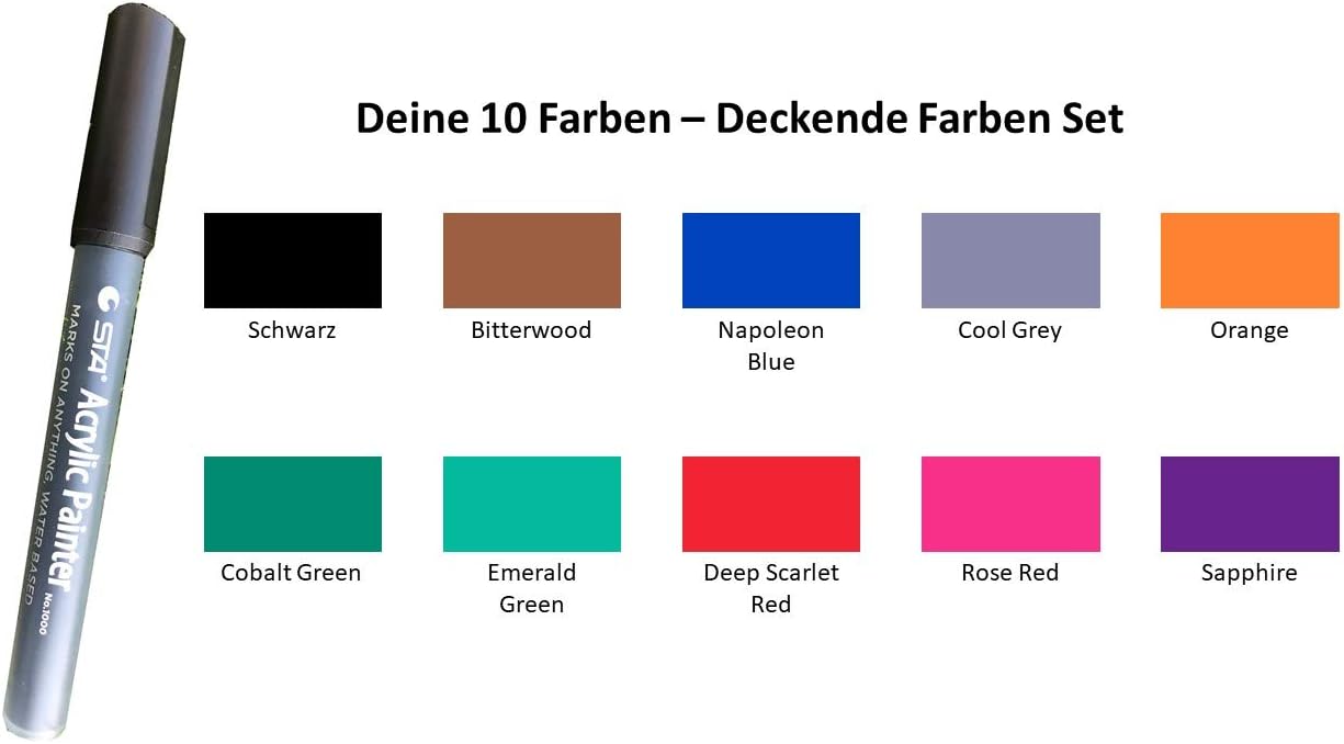 Acrylstifte - Deckende Farben Set - 10 Stifte