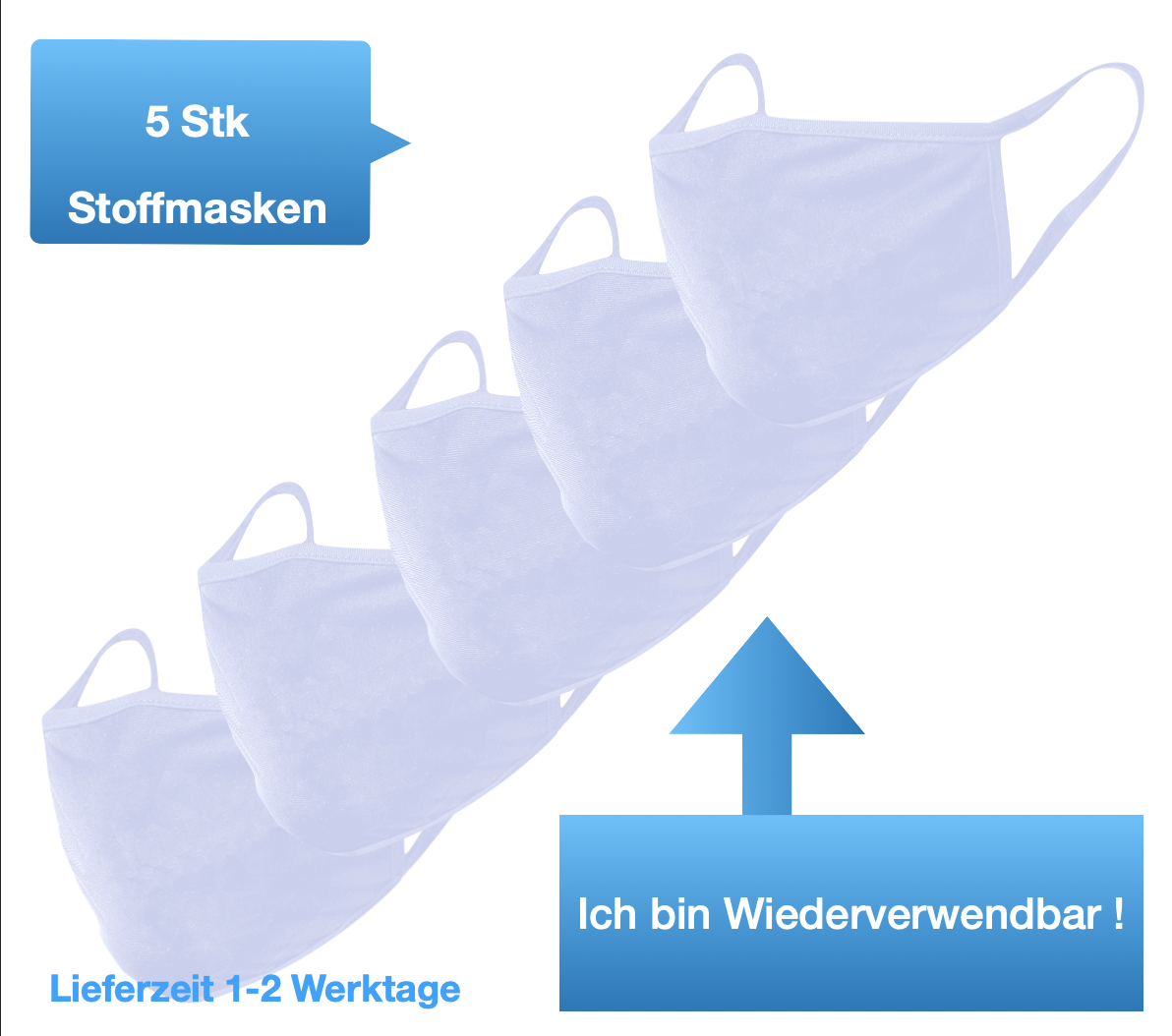 Stoffmasken - weiß - 5 Stück