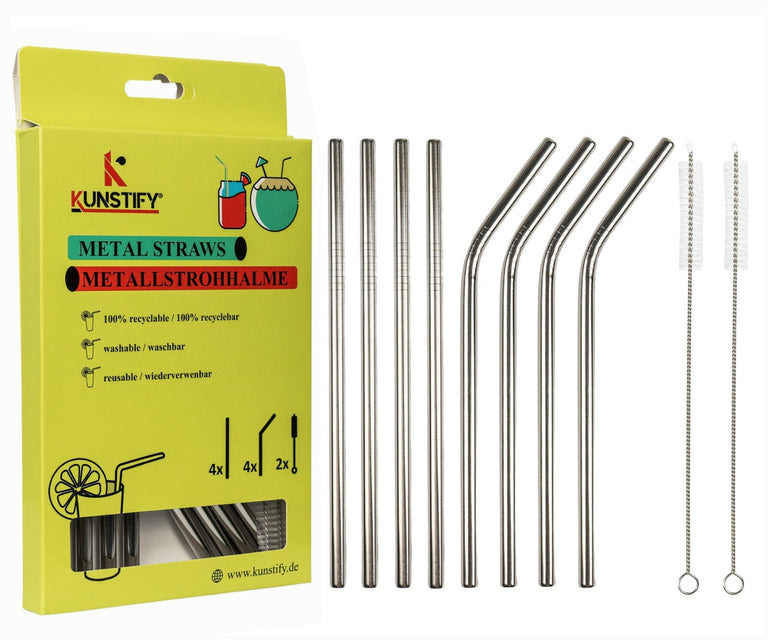 KUNSTIFY Metall Strohhalme für Cocktail Gläser Bubble Tea Trinkhalm Qualitativ