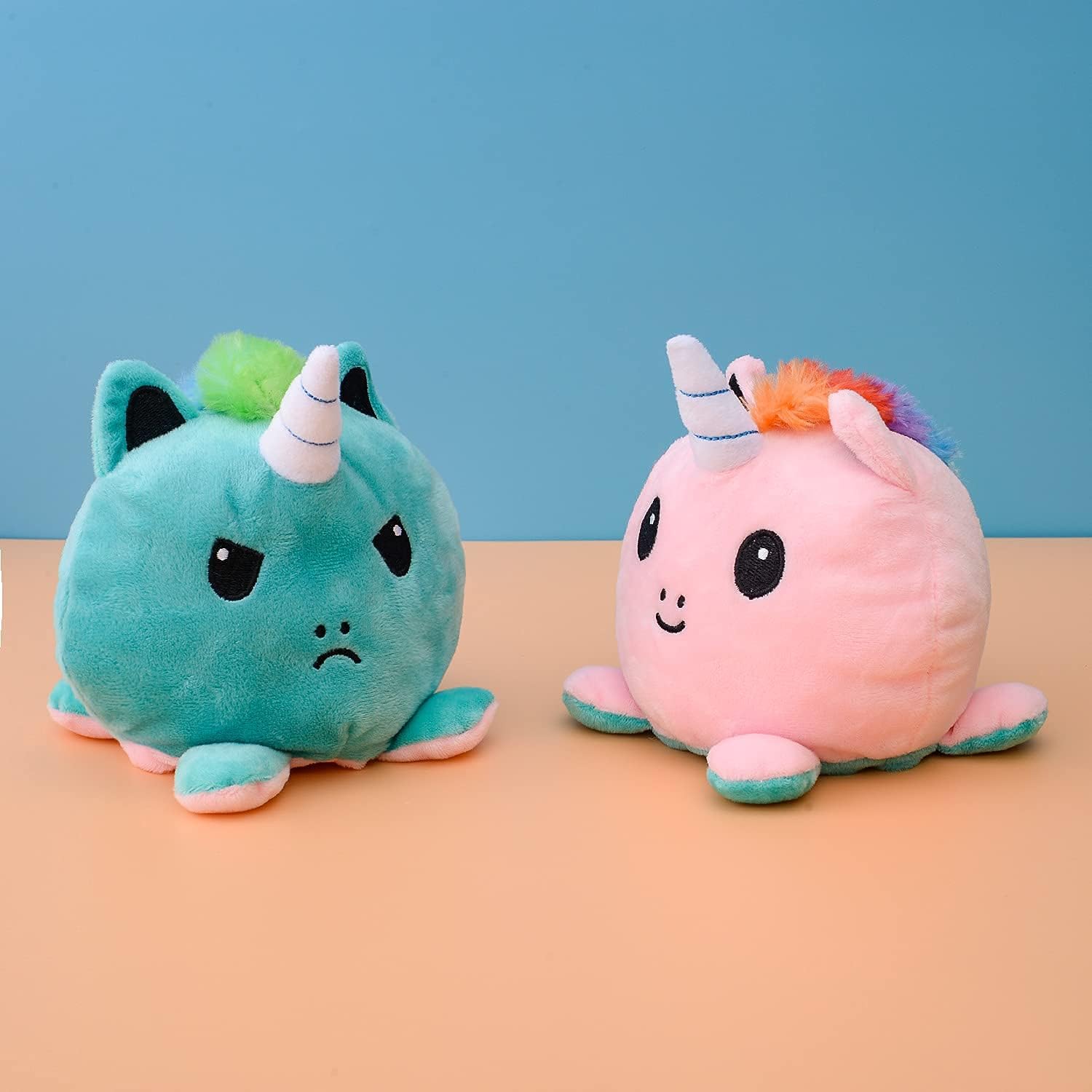 KUNSTIFY Kuscheltier 20cm Stimmung Plüsch wenden Katze Einhorn Eule Plüschtiere