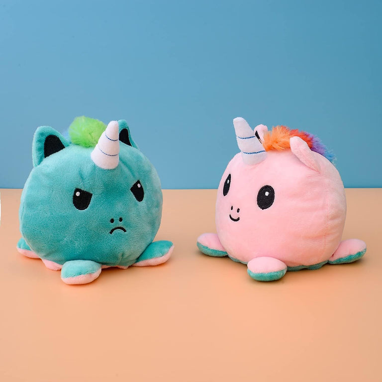 KUNSTIFY Kuscheltier 20cm Stimmung Plüsch wenden Katze Einhorn Eule Plüschtiere