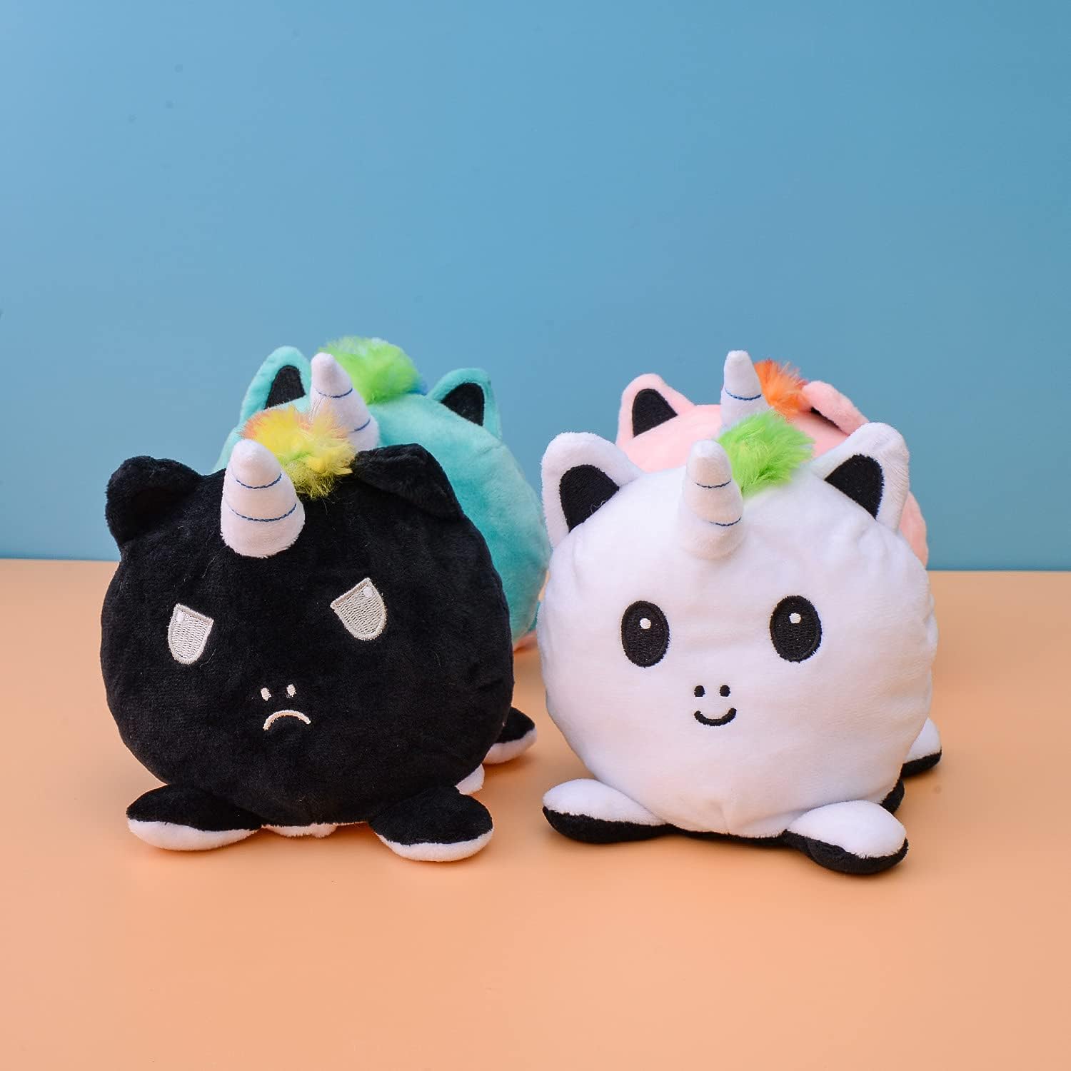 KUNSTIFY Kuscheltier 20cm Stimmung Plüsch wenden Katze Einhorn Eule Plüschtiere