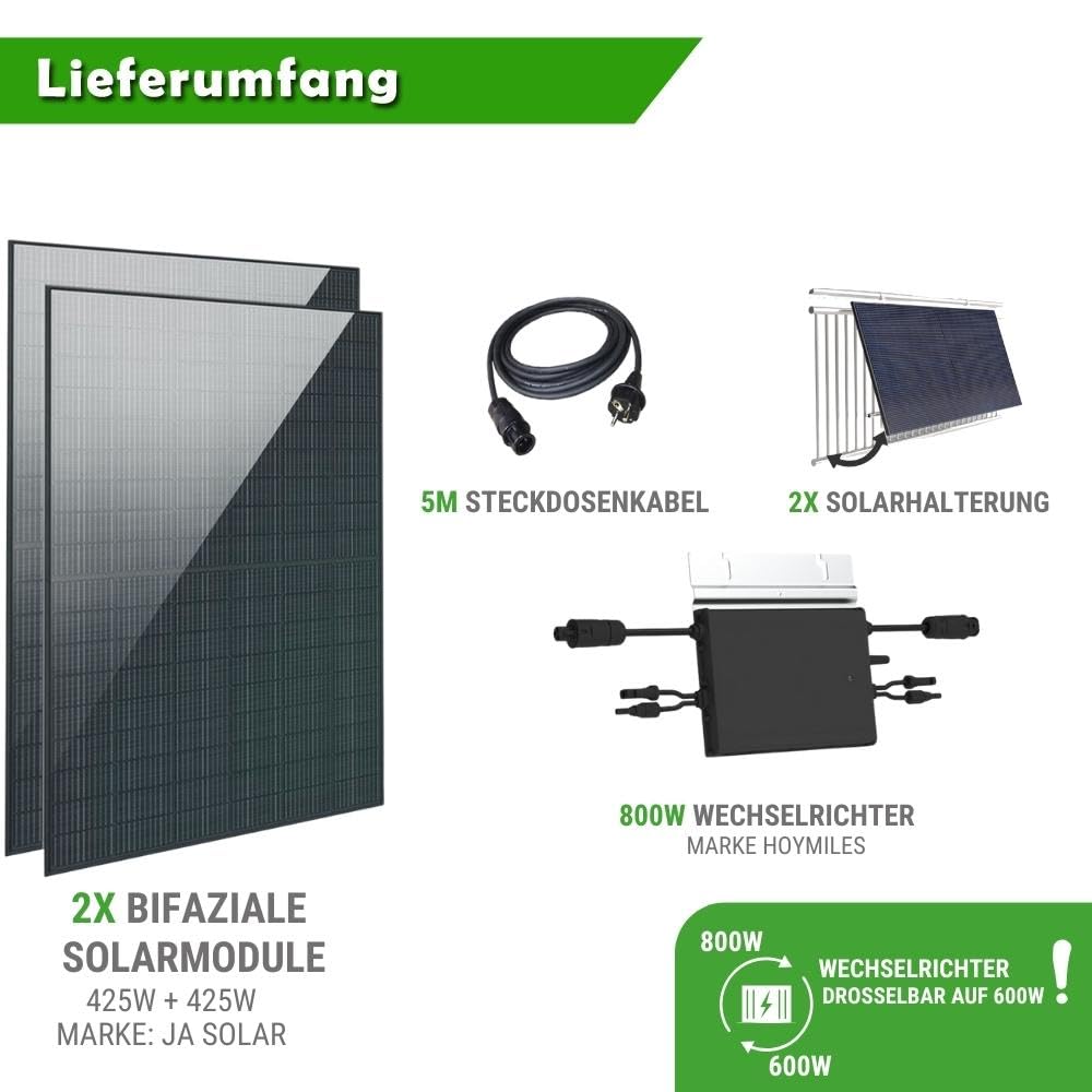 Set 56 - Balkonkraftwerk bifazial - 800W + 5m Betteri Kabel + Solarmodul-Halterung