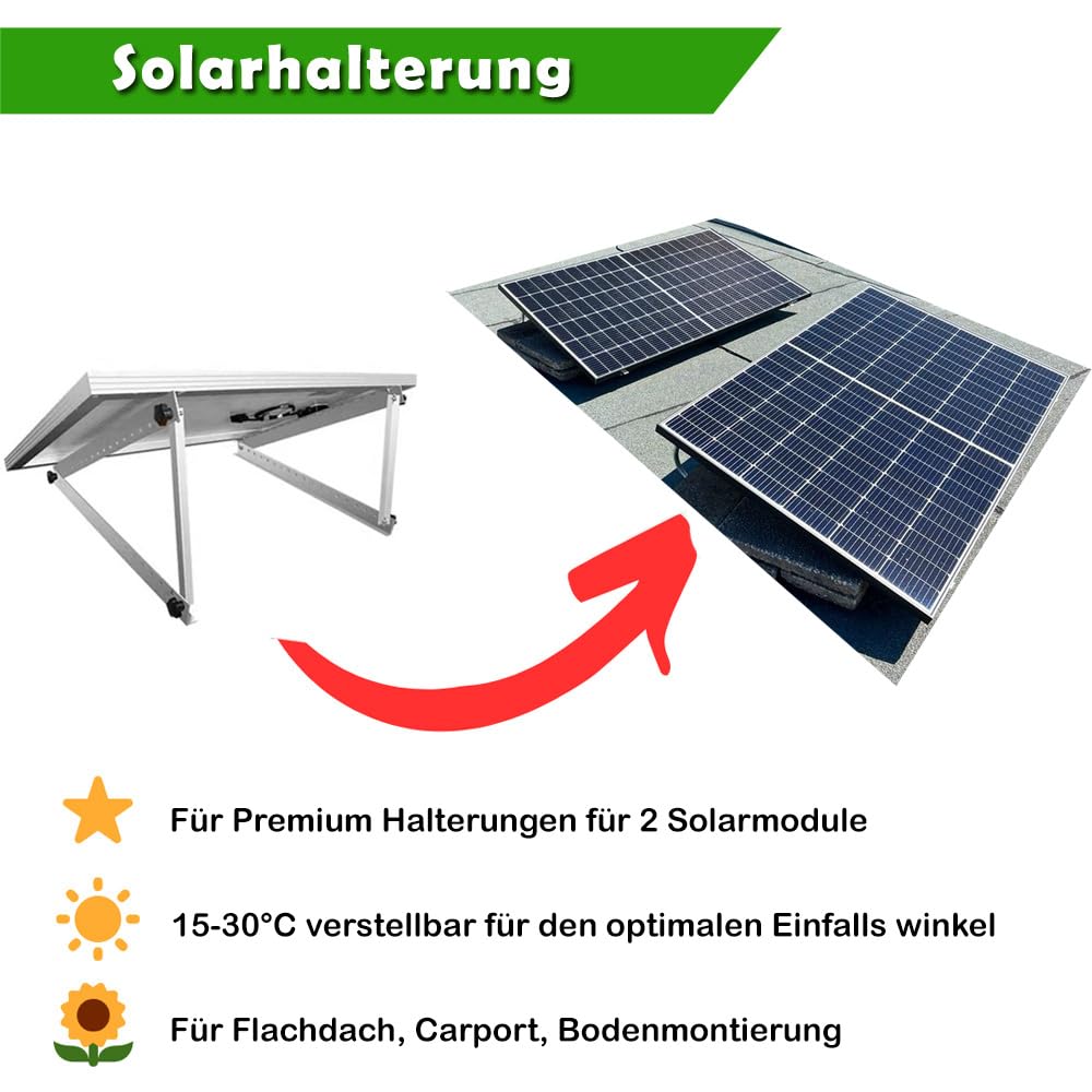 Set 54 - Balkonkraftwerk - 4x Solarmodule - 1500W Wechselrichter + 10m Betteri Kabel + 2x Flachdach-Halterung