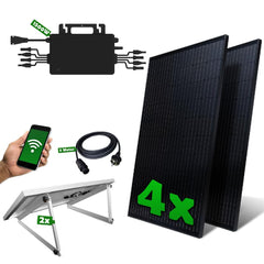 Set 53 - Balkonkraftwerk - 4x Solarmodule - 1500W Wechselrichter + 5m Betteri Kabel + 2x Flachdach-Halterung