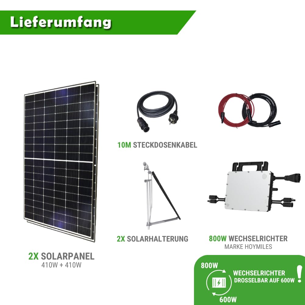 Set 37 - Balkonkraftwerk - 800W Wechselrichter + 10m Betteri Kabel + Solarmodul-Halterung + MC4 Kabel