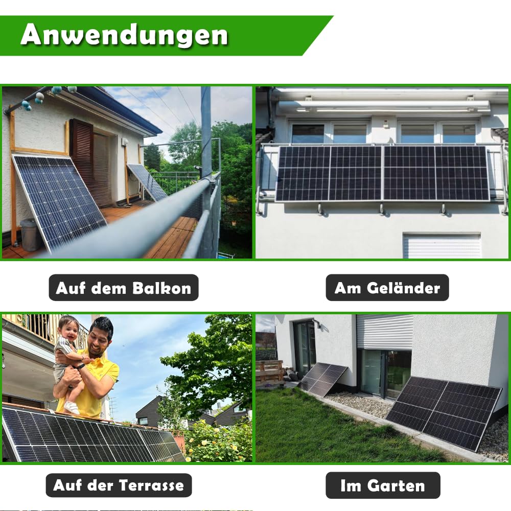 Set 65 - Balkonkraftwerk bifazial - 4x Solarmodule - 1500W + 10m Betteri Kabel + Solarmodul-Halterung