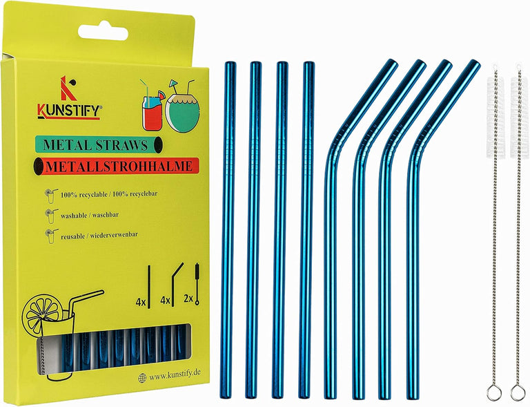 KUNSTIFY Metall Strohhalme für Cocktail Gläser Bubble Tea Trinkhalm Qualitativ