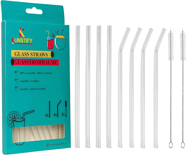 KUNSTIFY Glas Strohhalme für Cocktail Gläser, Bubble Tea Glasstrohhalm Trinkhalm