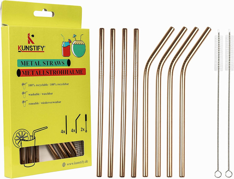 KUNSTIFY Metall Strohhalme für Cocktail Gläser Bubble Tea Trinkhalm Qualitativ