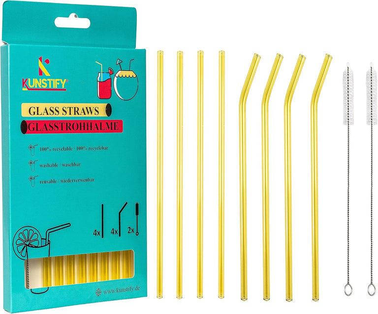KUNSTIFY Glas Strohhalme für Cocktail Gläser, Bubble Tea Glasstrohhalm Trinkhalm