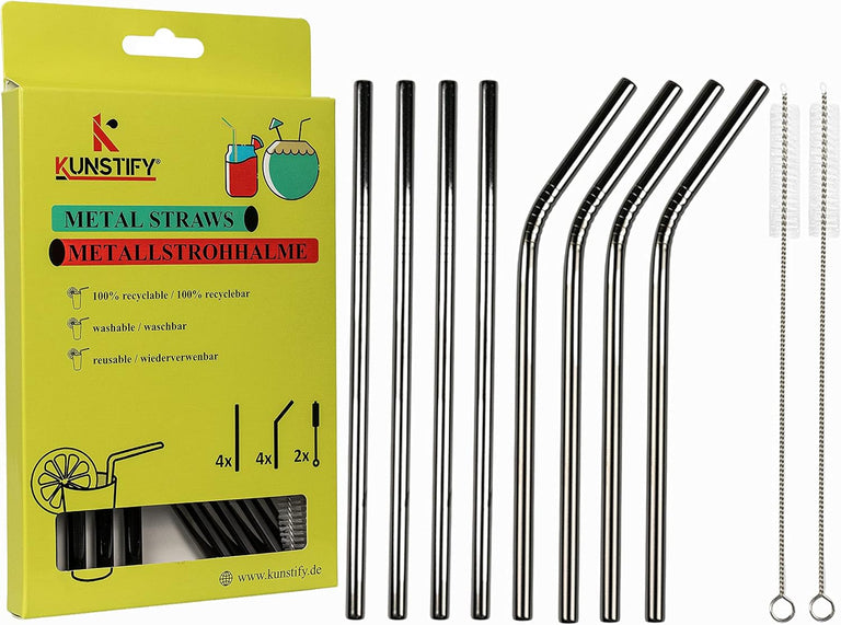 KUNSTIFY Metall Strohhalme für Cocktail Gläser Bubble Tea Trinkhalm Qualitativ