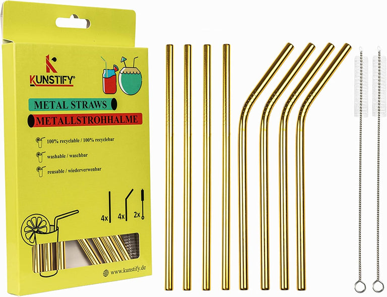 KUNSTIFY Metall Strohhalme für Cocktail Gläser Bubble Tea Trinkhalm Qualitativ
