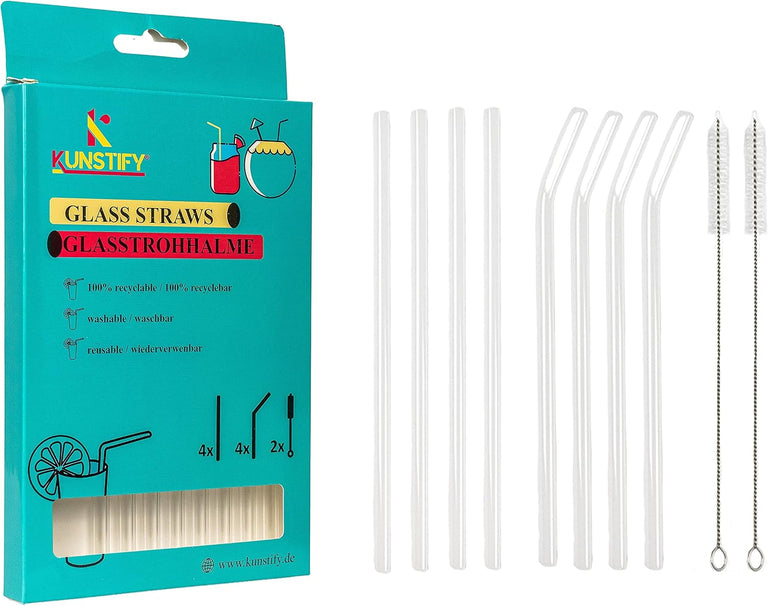 KUNSTIFY Glas Strohhalme für Cocktail Gläser, Bubble Tea Glasstrohhalm Trinkhalm