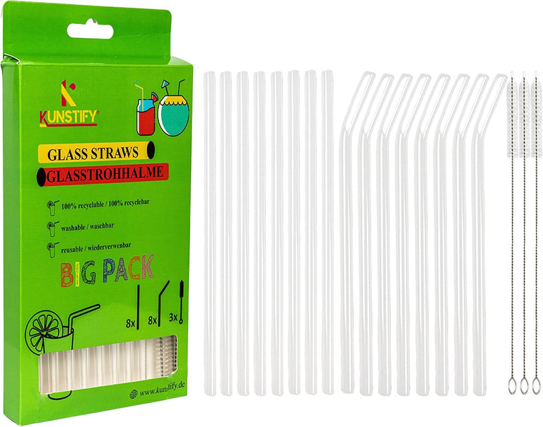 KUNSTIFY Glas Strohhalme für Cocktail Gläser, Bubble Tea Glasstrohhalm Trinkhalm