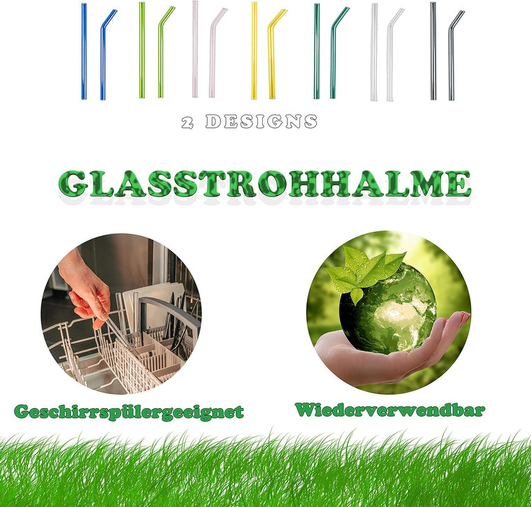 KUNSTIFY Glas Strohhalme für Cocktail Gläser, Bubble Tea Glasstrohhalm Trinkhalm