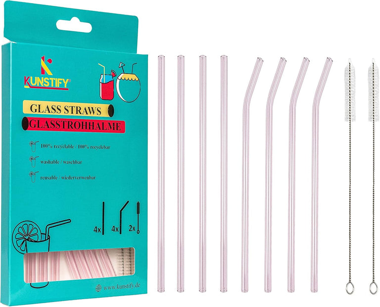 KUNSTIFY Glas Strohhalme für Cocktail Gläser, Bubble Tea Glasstrohhalm Trinkhalm