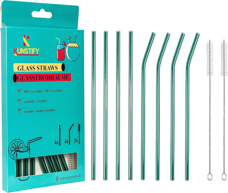 KUNSTIFY Glas Strohhalme für Cocktail Gläser, Bubble Tea Glasstrohhalm Trinkhalm