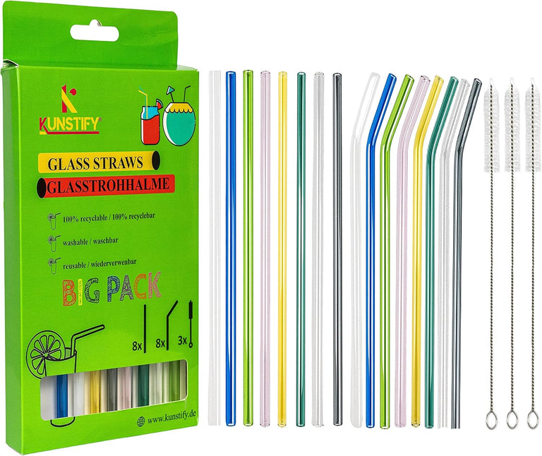 KUNSTIFY Glas Strohhalme für Cocktail Gläser, Bubble Tea Glasstrohhalm Trinkhalm