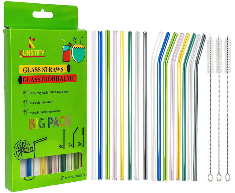 KUNSTIFY Glas Strohhalme für Cocktail Gläser, Bubble Tea Glasstrohhalm Trinkhalm