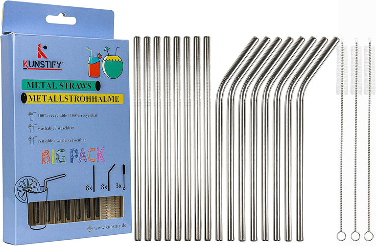 KUNSTIFY Metall Strohhalme für Cocktail Gläser Bubble Tea Trinkhalm Qualitativ
