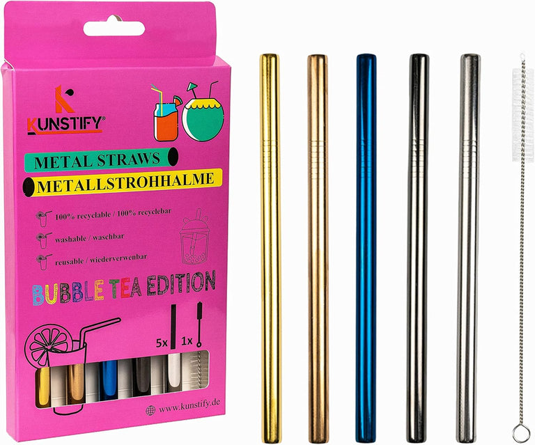 KUNSTIFY Metall Strohhalme für Cocktail Gläser Bubble Tea Trinkhalm Qualitativ