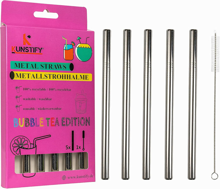 KUNSTIFY Metall Strohhalme für Cocktail Gläser Bubble Tea Trinkhalm Qualitativ