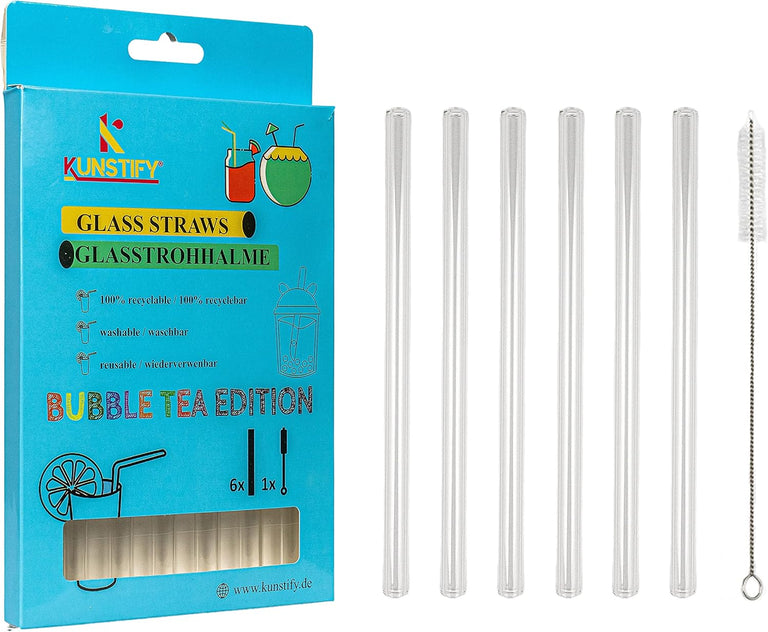 KUNSTIFY Glas Strohhalme für Cocktail Gläser, Bubble Tea Glasstrohhalm Trinkhalm