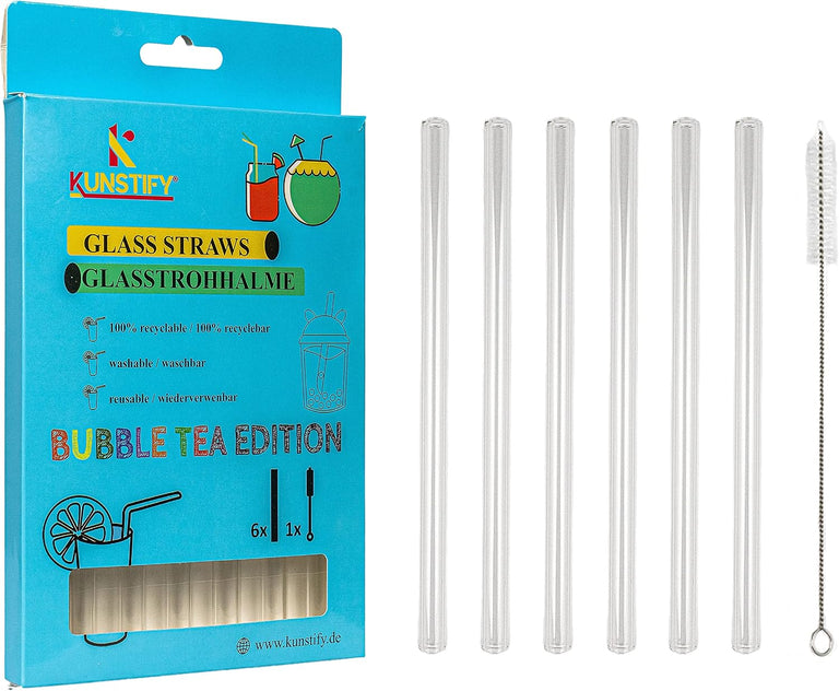 KUNSTIFY Glas Strohhalme für Cocktail Gläser, Bubble Tea Glasstrohhalm Trinkhalm