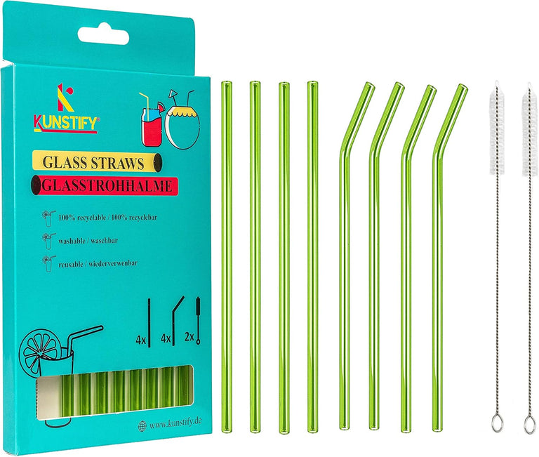 KUNSTIFY Glas Strohhalme für Cocktail Gläser, Bubble Tea Glasstrohhalm Trinkhalm