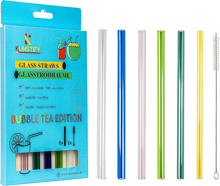 KUNSTIFY Glas Strohhalme für Cocktail Gläser, Bubble Tea Glasstrohhalm Trinkhalm
