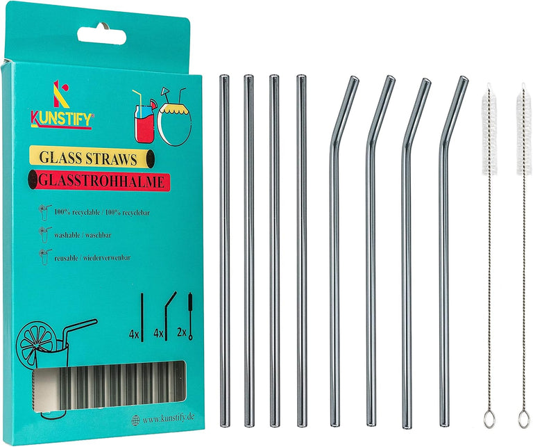 KUNSTIFY Glas Strohhalme für Cocktail Gläser, Bubble Tea Glasstrohhalm Trinkhalm