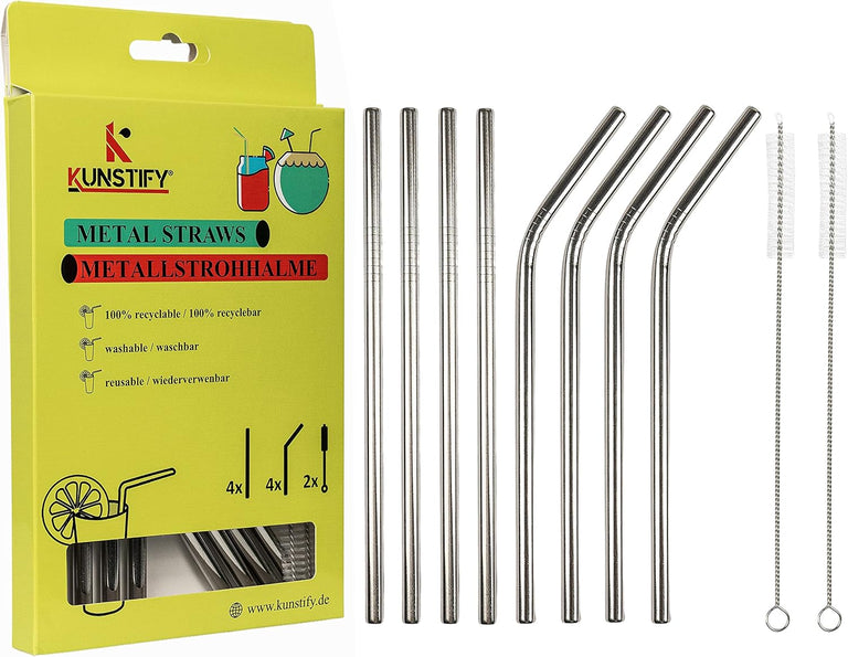 KUNSTIFY Metall Strohhalme für Cocktail Gläser Bubble Tea Trinkhalm Qualitativ