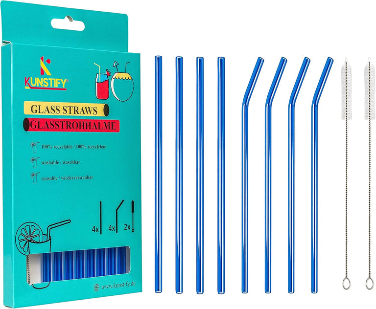 KUNSTIFY Glas Strohhalme für Cocktail Gläser, Bubble Tea Glasstrohhalm Trinkhalm